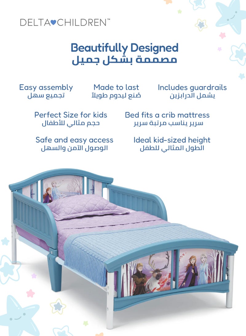 Delta CHILDREN Frozen II Toddler Bed | Plastic Frame with Guardrails | Vibrant Elsa & Anna Graphics | Fits Crib Mattress | 137x74x66.5 CM | Kids Bedroom Furniture - Image 3