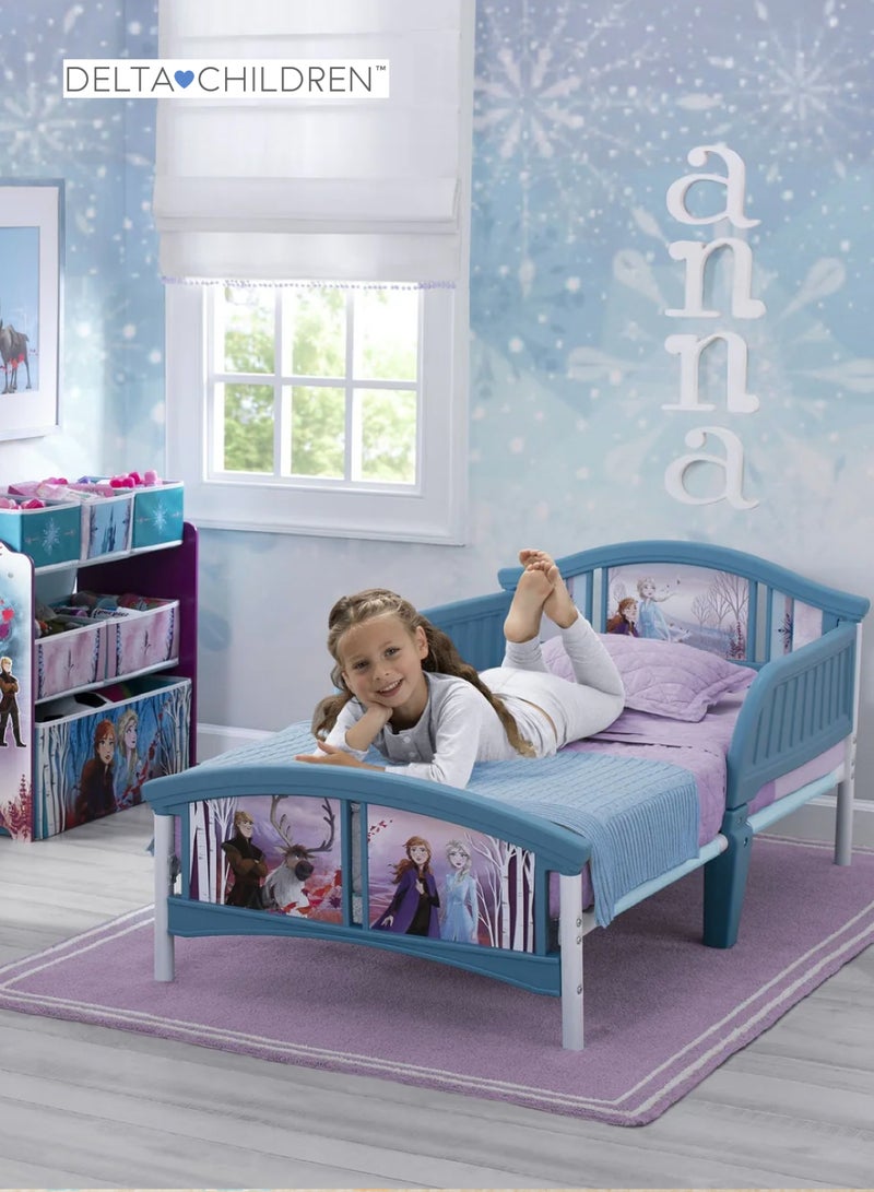 Delta CHILDREN Frozen II Toddler Bed | Plastic Frame with Guardrails | Vibrant Elsa & Anna Graphics | Fits Crib Mattress | 137x74x66.5 CM | Kids Bedroom Furniture - Image 2