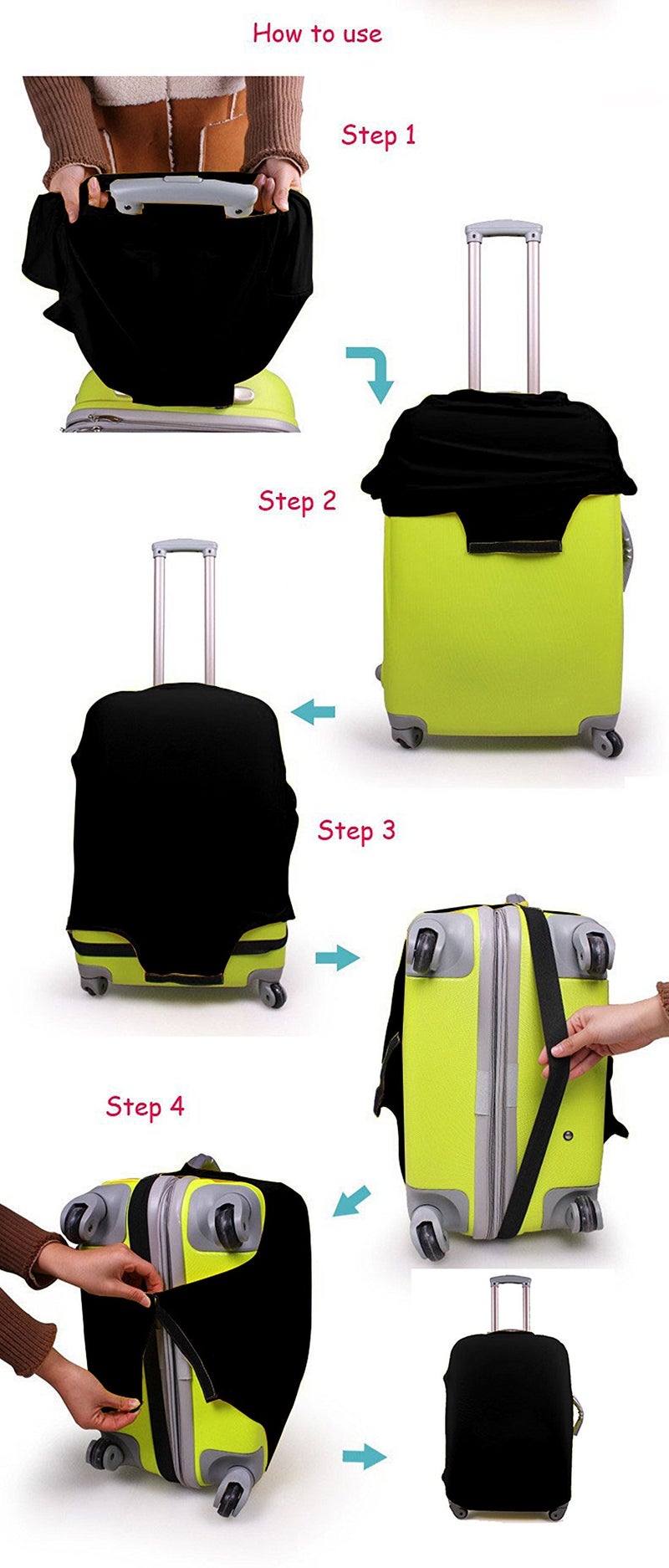 Orka Travel Premium Spandex Stretchable Fabric Luggage Protector Cover only [Medium 24-26 inch - Black (Suitcase Bag Not Included in This Product) - Image 4