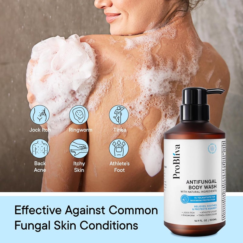 ProBliva Antifungal Body Wash Treatment Soap Antibacterial Wash for Jock Itch Ringworm Back Acne Tinea Foot Odor Medicated Skin Relief Cleanser Gel with Tea Tree Oil Tolnaftate for Men and Women - Image 2