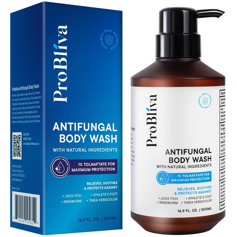 ProBliva Antifungal Body Wash Treatment Soap Antibacterial Wash for Jock Itch Ringworm Back Acne Tinea Foot Odor Medicated Skin Relief Cleanser Gel with Tea Tree Oil Tolnaftate for Men and Women - Image 1
