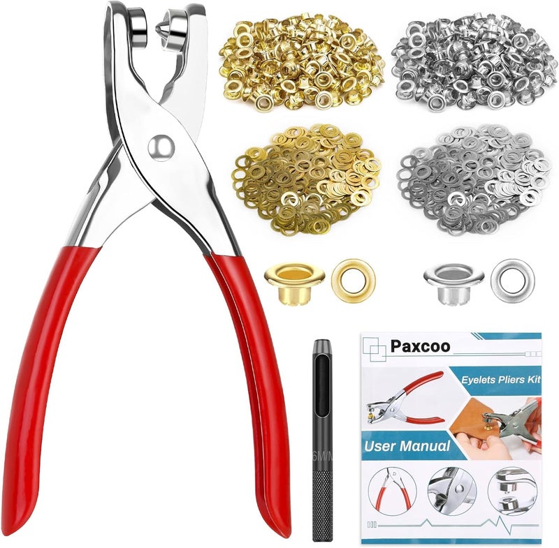 PAXCOO 1203Pcs Grommet Tool Kit with Eyelet Pliers, PAXCOO 1/4 Inch 6mm(Inside Hole Size) Fabric Grommet Kit with Fabric Eyelets Grommets, Washers, and Hole Punch Grommet Hand Press kit - Image 1