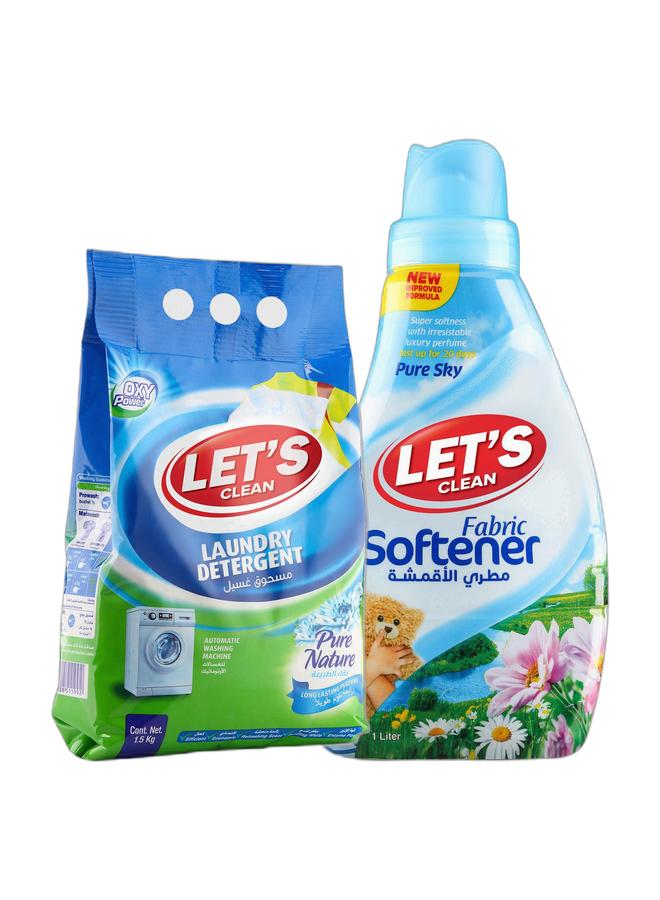 LET'S CLEAN Laundry Detergent Powder Pure Nature 1.5kg and Fabric Softener Pure Sky 1L - Image 1