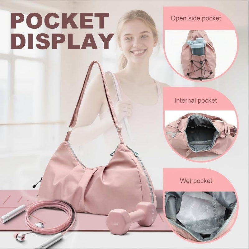 Lightweight Gym Bag for Women Crossbody Sports Duffel with Shoe Compartment Water-Resistant Wet Pocket Multi-Compartment Travel Yoga Bag For Swimming, Weekend Overnight Trips Pink - Image 4