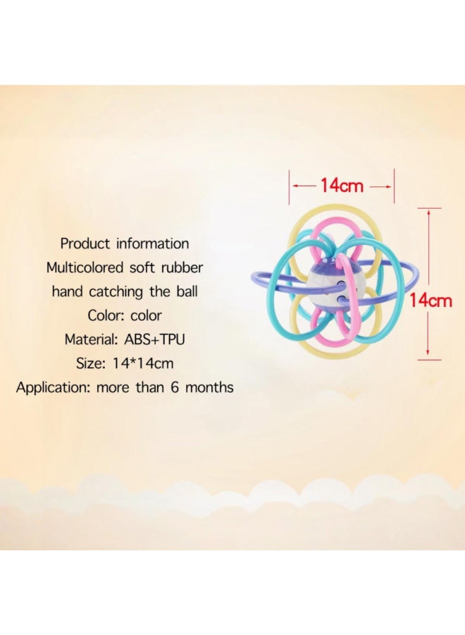 MiniMe Multicolored Soft Rubber Hand Rattle Teething Ball | 6–36 Months | Multicolor | ABS & TPU | Built-in Rattle & Ring Design | Soft & Tough | Easy to Grip & Hold | Safe & Durable for Babies - Image 2
