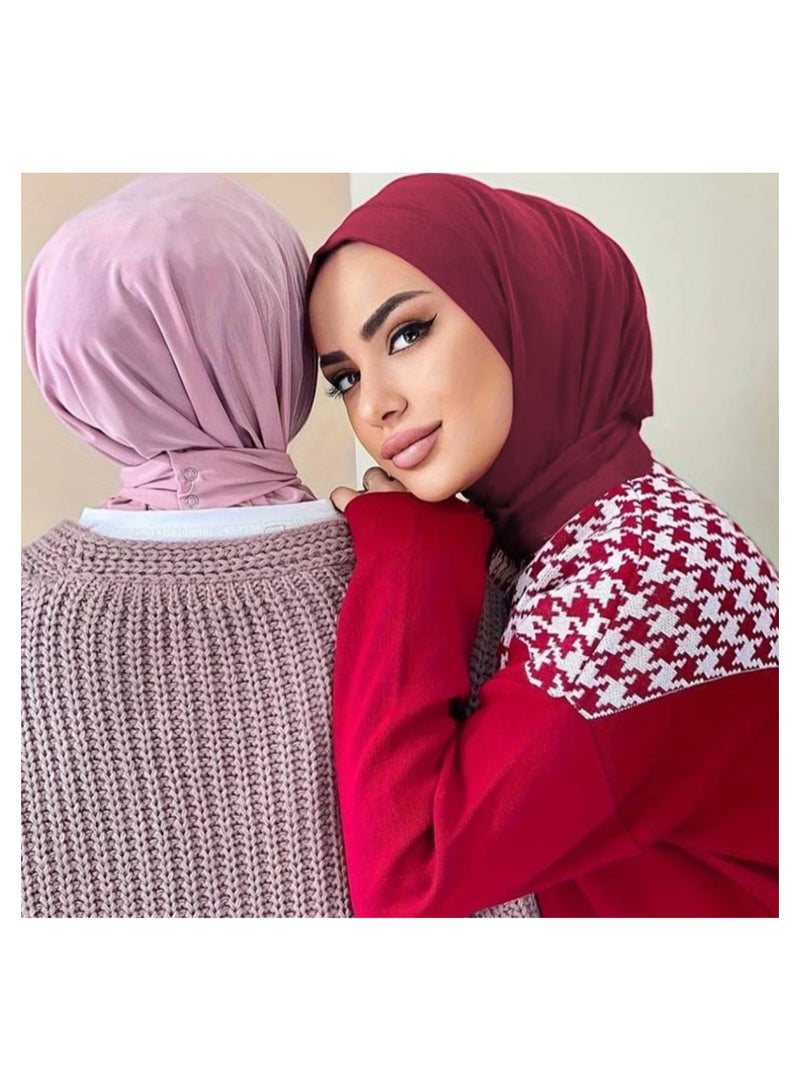 Chin Turban women Hijab, Back Button Hijab, Instant Hijab, Prayer Hijab, Convenient Style, Sports Hijab, One-Piece Head Cover (Leather Red) - Image 3