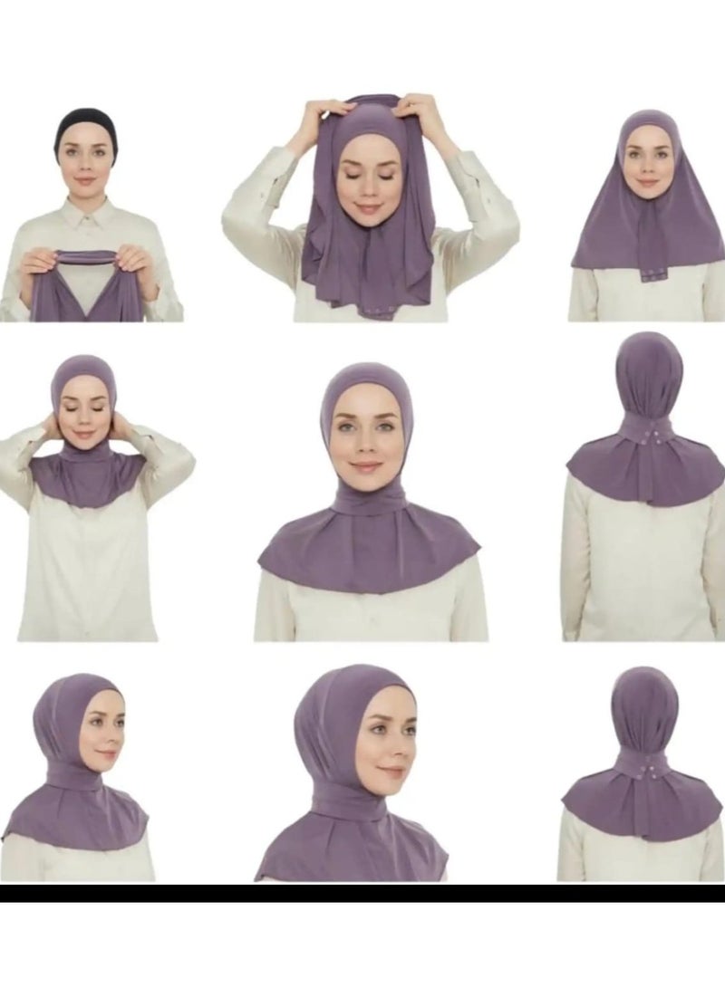 Chin Turban women Hijab, Back Button Hijab, Instant Hijab, Prayer Hijab, Convenient Style, Sports Hijab, One-Piece Head Cover (Leather Red) - Image 4