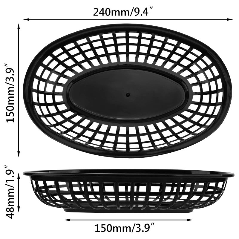 EUSOAR Plastic Oval Serving Baskets, 24pcs, 9.4x6x1.5in, Black, Modern Kitchen Storage, Picnic, Burgers, Sandwiches & Fries, Microwave & Dishwasher Safe - Image 2