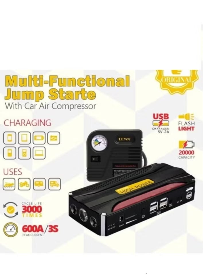 Denx Portable 20000mAh Car Battery & Multi-Use Air Blower – Compact Car Jump Starter, Emergency Power Bank, Inflator for Tires, Sports Equipment, and Household Use - Image 4