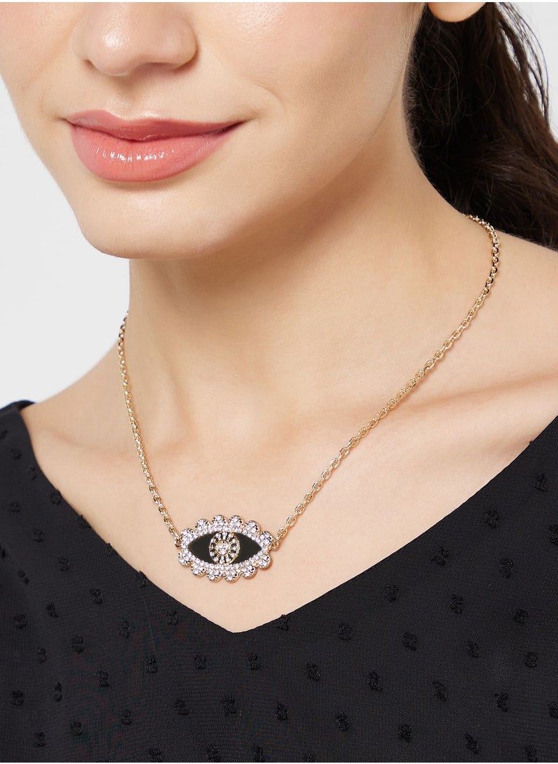 Khizana - Evil Eye Rhinestone Pendant Long Necklace - Image 1