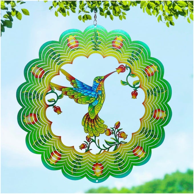 HUMMINGBIRD WIND SPINNERS HUMMINGBIRD GIFTS FOR WOMENMEN 12 INCH 3D STAINLESS STEEL HANGING WIND SPINNER METAL BIRD WIND CATCHERS KINETIC SCULPTURE FOR INDOOROUTDOOR DECORYARD ARTGARDEN DECORATION