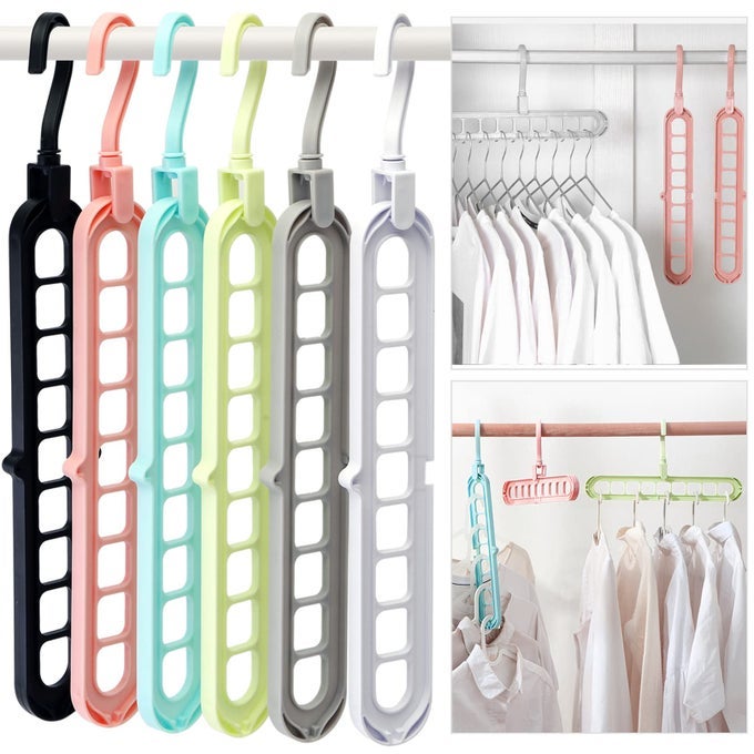 CLOSET ORGANIZERS AND STORAGECOLLEGE DORM ROOM ESSENTIALSPACK OF 6 MULTIFUNCTIONAL ORGANIZER MAGIC SPACE SAVING HANGERS WITH 9 HOLES STORAGE ORGANIZATION FOR WARDROBE CLOSET