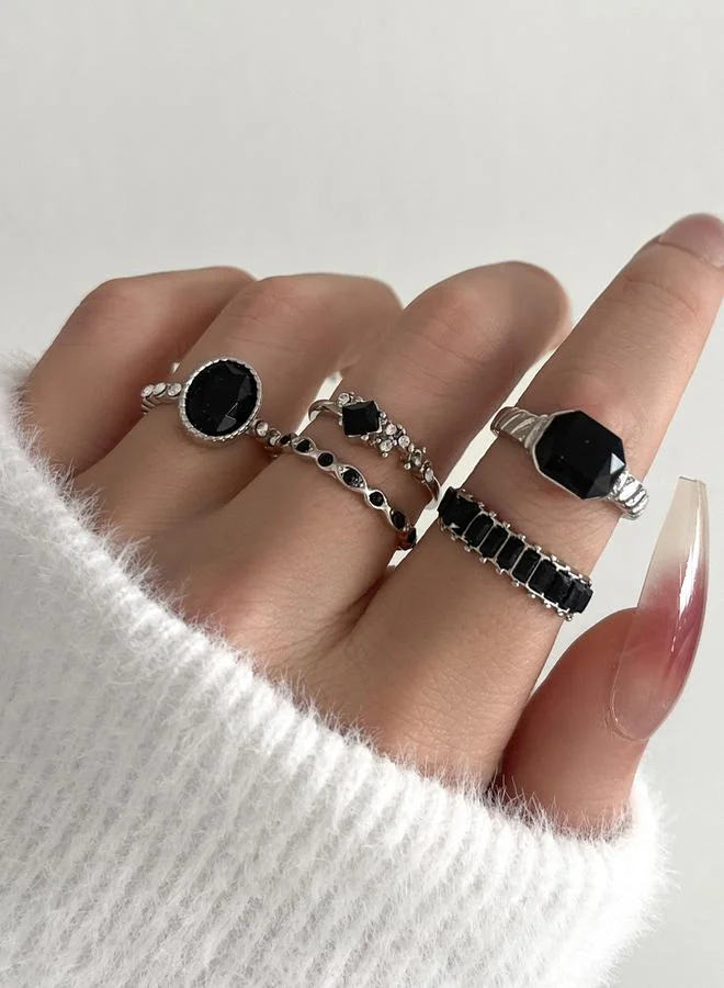 Take Two Take Two Set of 5 - Silver Tone Statement Rings