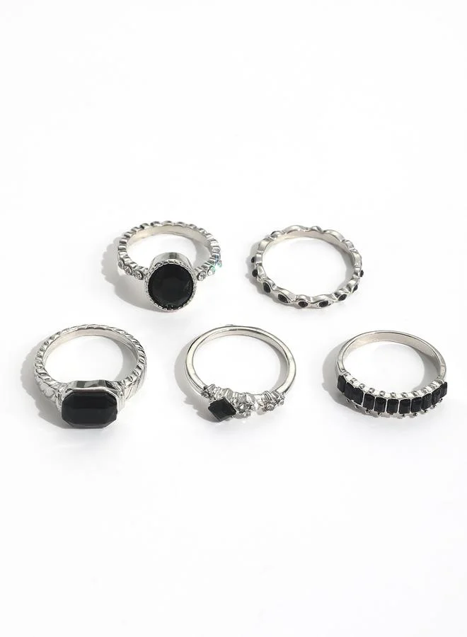 Take Two Take Two Set of 5 - Silver Tone Statement Rings