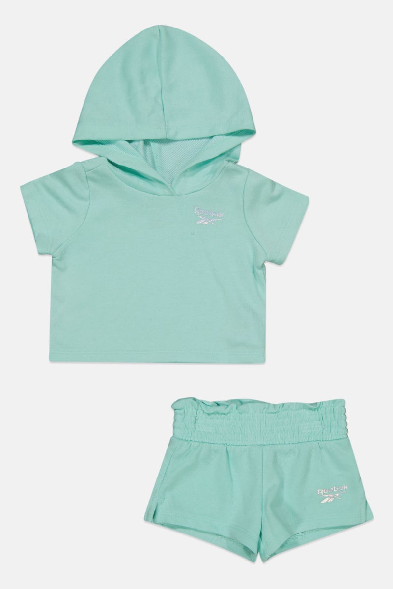 Reebok Toddlers Girl 2 Pcs Brand Logo Tee And Short Set, Turquoise  - Image 1