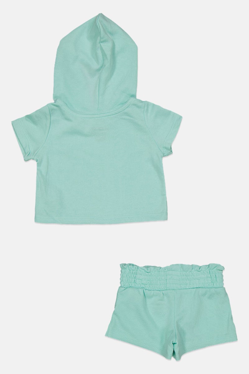 Reebok Toddlers Girl 2 Pcs Brand Logo Tee And Short Set, Turquoise  - Image 2