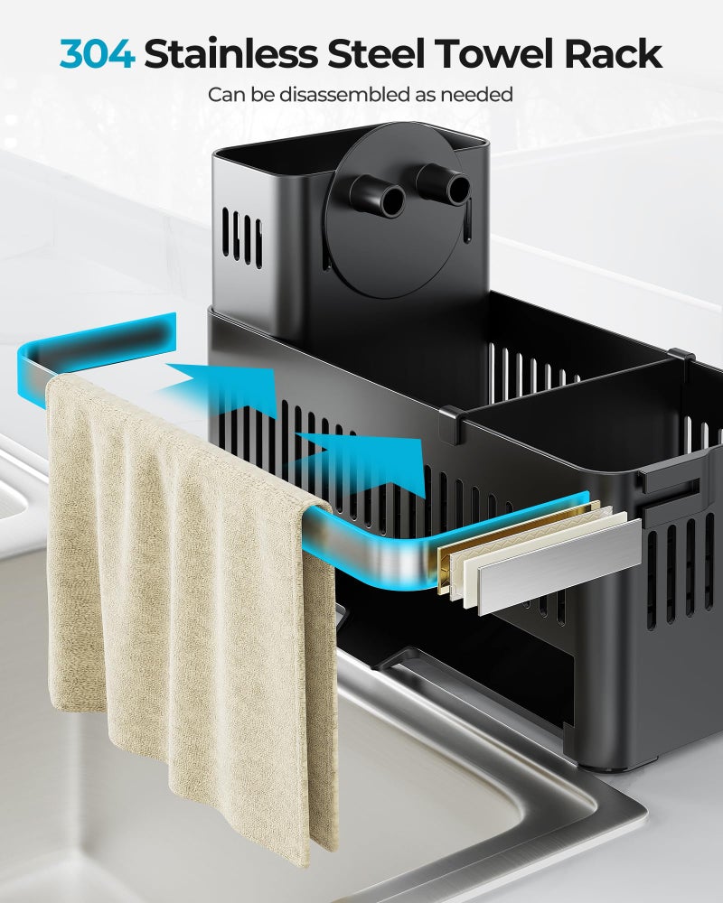 Nieifi Sponge Holder for Kitchen Sink, Sink Caddy with Towel Rack, Dish Sponge Holder, Brush Holder for Kitchen Sink Organizer Storage - Image 4