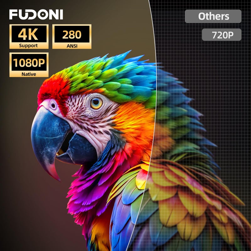 FUDONI [Electric Focus / High Brightness] Projector with WiFi and Bluetooth, Highlight Native 1080P Outdoor Movie Projector, FUDONI Home Theater Auto 6D Keystone, 300"Screen for USB/HDMI/iOS/Android/TV Stick - Image 2