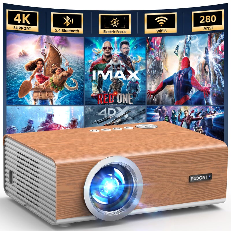 FUDONI [Electric Focus / High Brightness] Projector with WiFi and Bluetooth, Highlight Native 1080P Outdoor Movie Projector, FUDONI Home Theater Auto 6D Keystone, 300"Screen for USB/HDMI/iOS/Android/TV Stick - Image 1