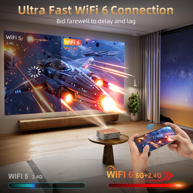 FUDONI [Electric Focus / High Brightness] Projector with WiFi and Bluetooth, Highlight Native 1080P Outdoor Movie Projector, FUDONI Home Theater Auto 6D Keystone, 300"Screen for USB/HDMI/iOS/Android/TV Stick - Image 5