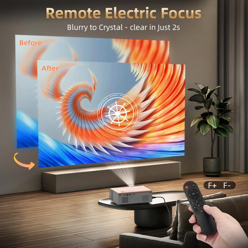 FUDONI [Electric Focus / High Brightness] Projector with WiFi and Bluetooth, Highlight Native 1080P Outdoor Movie Projector, FUDONI Home Theater Auto 6D Keystone, 300"Screen for USB/HDMI/iOS/Android/TV Stick - Image 4