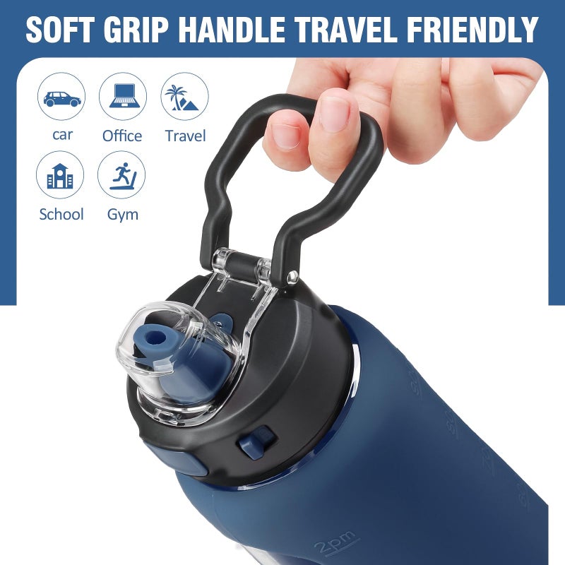 Kodrine 32 oz Glass Water Bottle with Soft Silicone Spout  Locking Lid  and Carry Loop  Navy Blue - Image 2