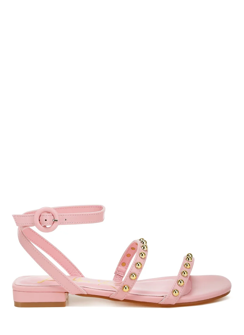 London Rag Studded Ankle Strap Flat Sandals in Pink