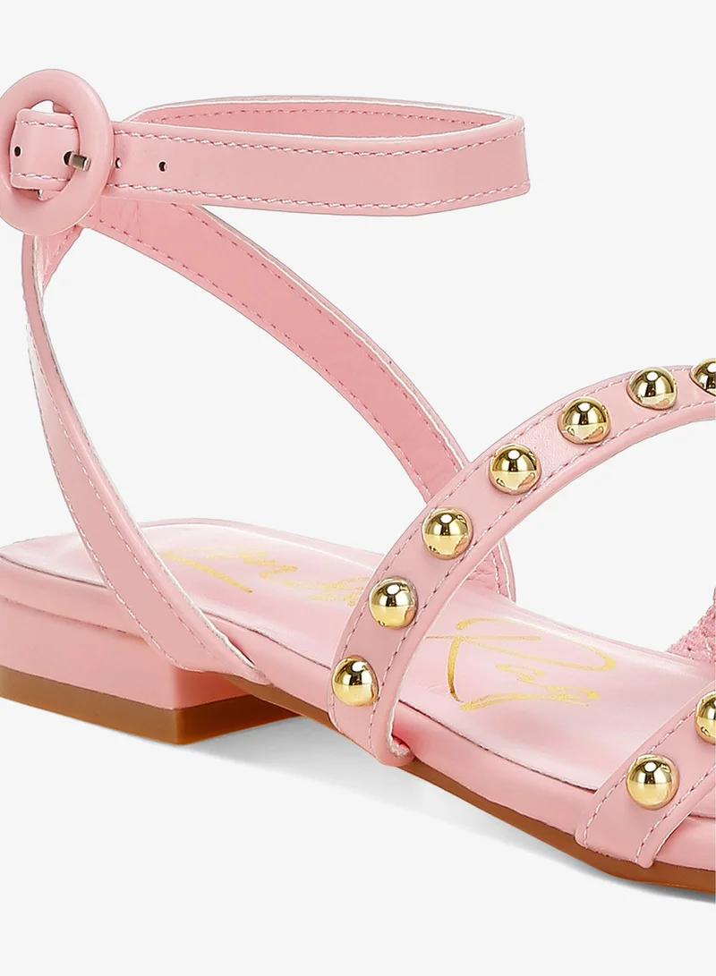 London Rag pink Studded Ankle Strap Flat Sandals in Pink for Women | Best Price UAE