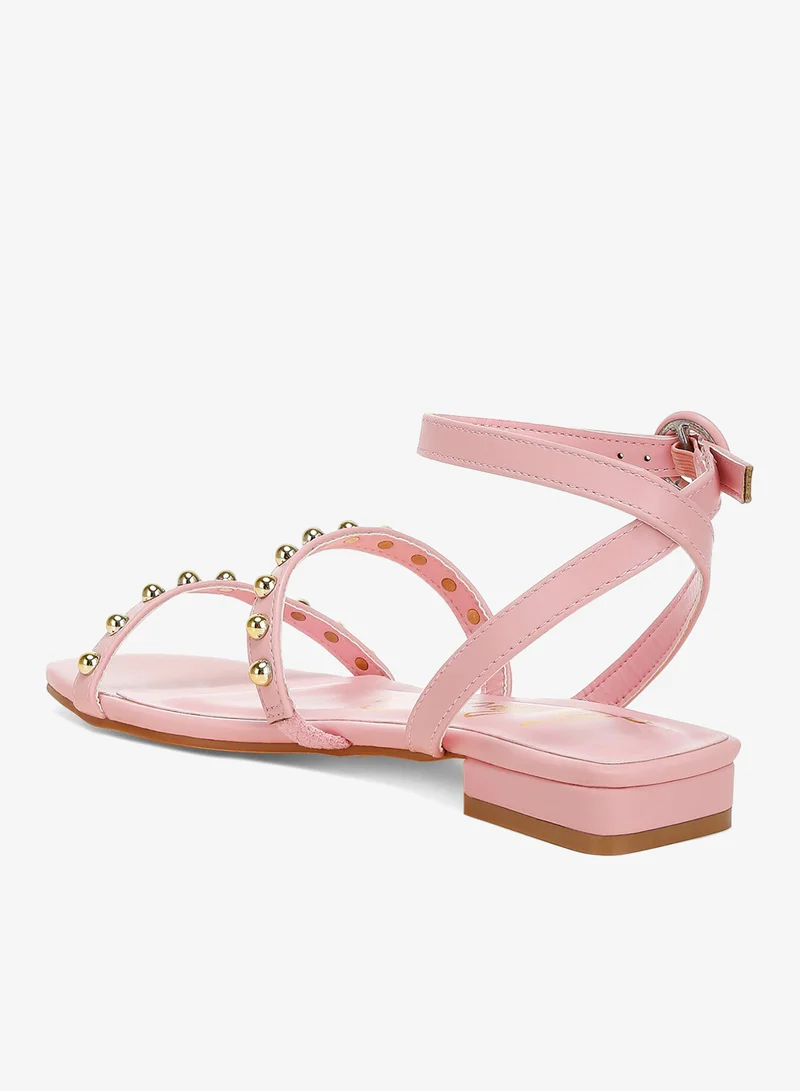 London Rag pink Studded Ankle Strap Flat Sandals in Pink for Women | Best Price UAE