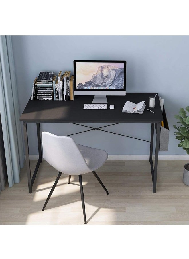 Beauenty - Computer Table120*60cm Home Office Desk Table Computer Study Table, Modern Standing Desk Simple Writing Table,Sturdy Office Table, Work Desks with Storage Bag Laptop PC Table(Black, 120x60CM) - Image 1