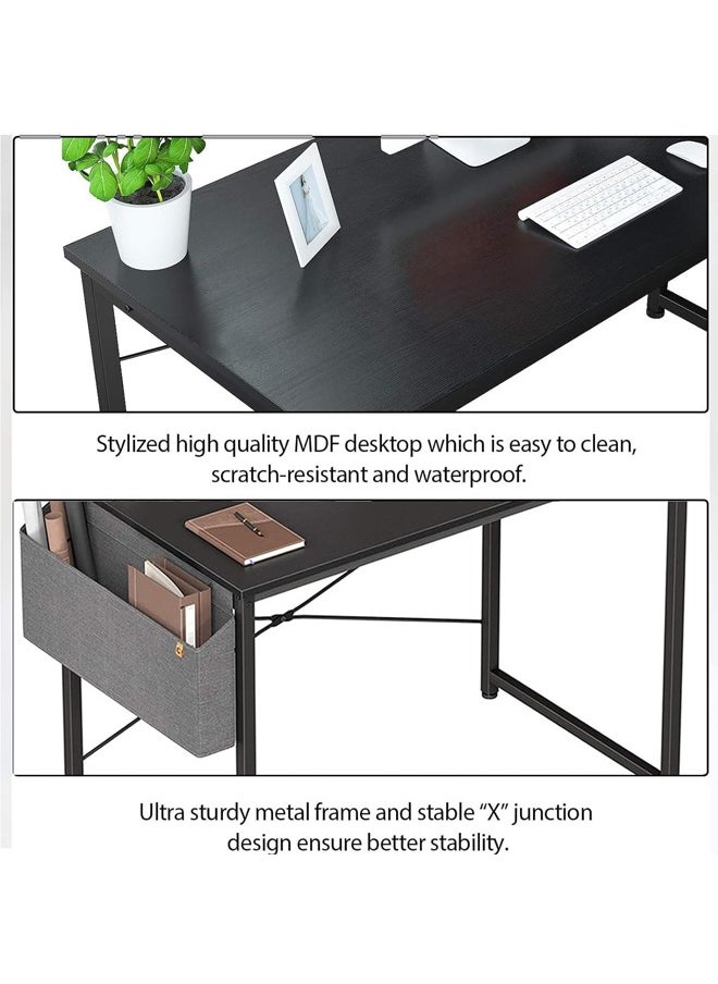 Beauenty - Computer Table120*60cm Home Office Desk Table Computer Study Table, Modern Standing Desk Simple Writing Table,Sturdy Office Table, Work Desks with Storage Bag Laptop PC Table(Black, 120x60CM) - Image 1