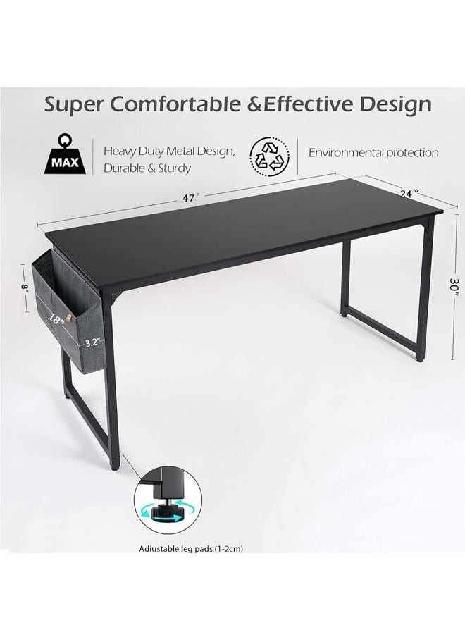 Beauenty - Computer Table120*60cm Home Office Desk Table Computer Study Table, Modern Standing Desk Simple Writing Table,Sturdy Office Table, Work Desks with Storage Bag Laptop PC Table(Black, 120x60CM) - Image 1