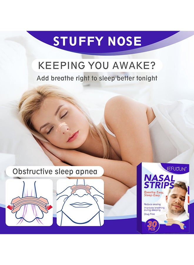 Nasal Strips For Snoring, 30Pcs Nose Strips For Breathing Sleeping Help Stop Snoring Relieve Nasal Congestion Nasal Strips Snoring Devices For Men Women Anti Snore Strips