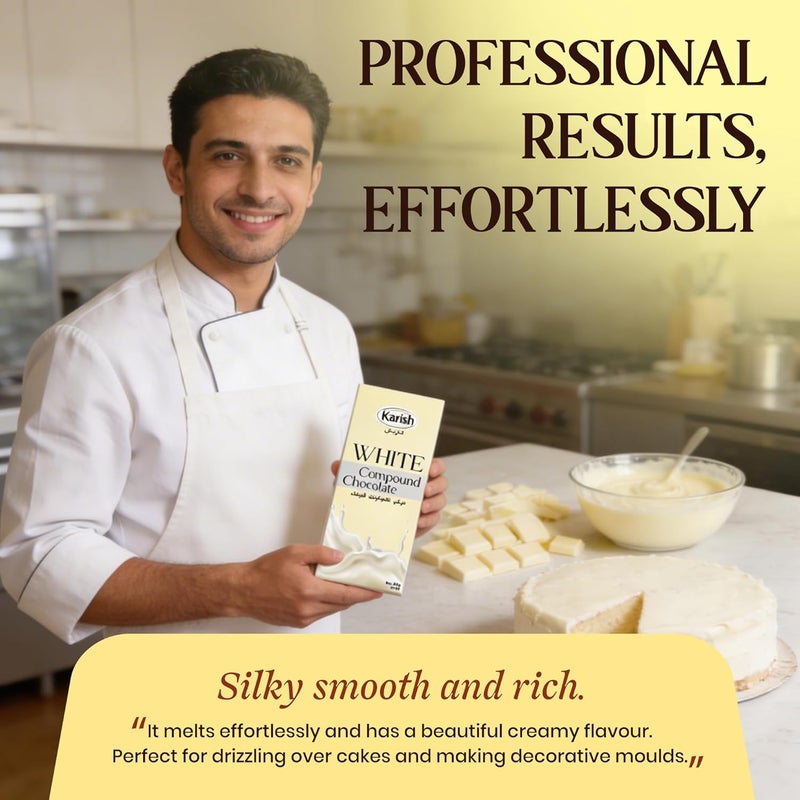 Karish White Compound Chocolate Block 490g – Rich Milk Flavor, Smooth Melt Chocolate Bar – Premium Dubai Inspired Dessert Chocolate for Baking, Molding & Gifting - Image 4
