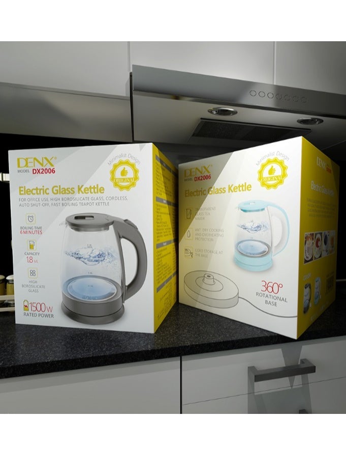 Denx Glass Electric Kettle Capacity 1.8 Liters 1500 Watts Dx2006 - Image 4