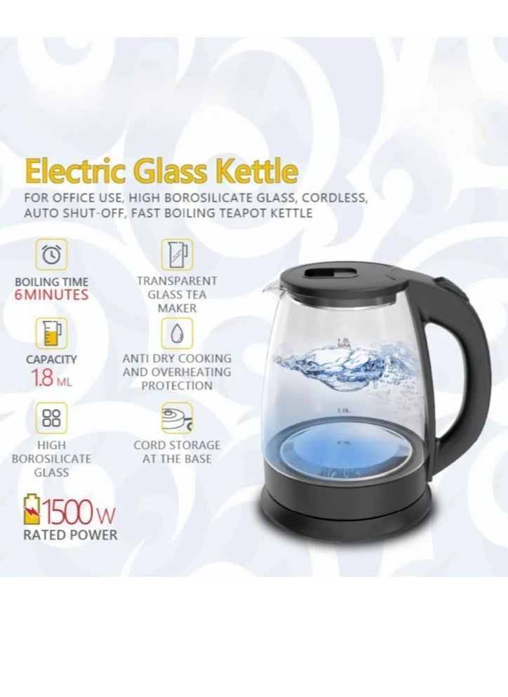 Denx Glass Electric Kettle Capacity 1.8 Liters 1500 Watts Dx2006 - Image 2