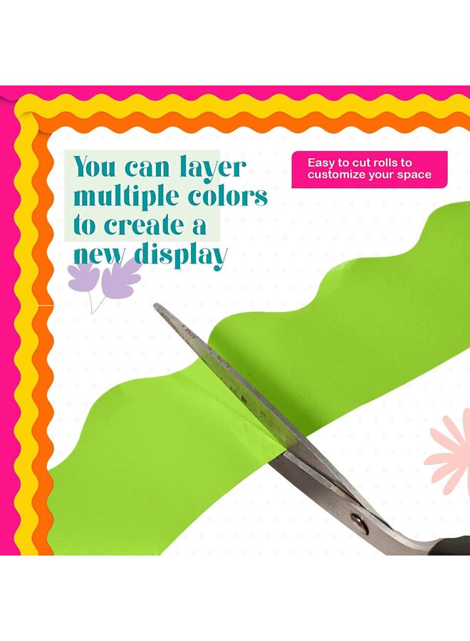 6 لفات 196.8 قدم حدود ملونة للوحة الإعلانات، حواف صدفية لتزيين لوحة الإعلانات للفصول الدراسية والعودة إلى ديكور المدرسة (الحجم: أ) - Image 4