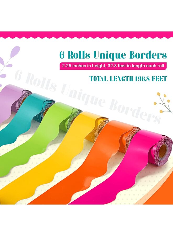 6 لفات 196.8 قدم حدود ملونة للوحة الإعلانات، حواف صدفية لتزيين لوحة الإعلانات للفصول الدراسية والعودة إلى ديكور المدرسة (الحجم: أ) - Image 2