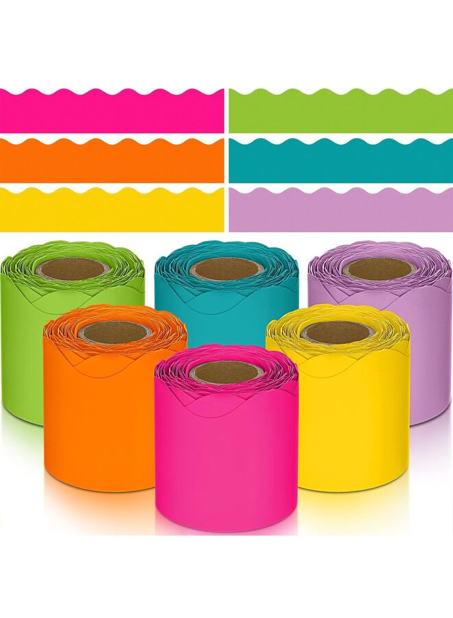 6 لفات 196.8 قدم حدود ملونة للوحة الإعلانات، حواف صدفية لتزيين لوحة الإعلانات للفصول الدراسية والعودة إلى ديكور المدرسة (الحجم: أ) - Image 1