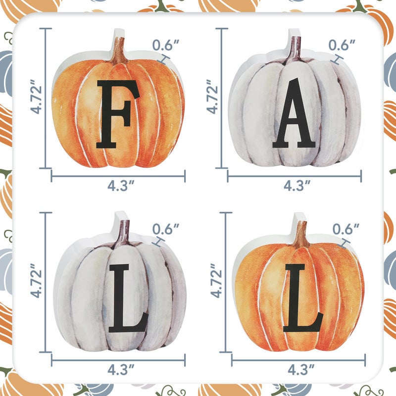 NEWLIGHTURE Fall Pumpkin Decor  4pcs Wood Sign Pumpkin Block Set Farmhouse Fall Table D?cor for Home Office Thanksgiving Tiered Tray Decor - Image 5