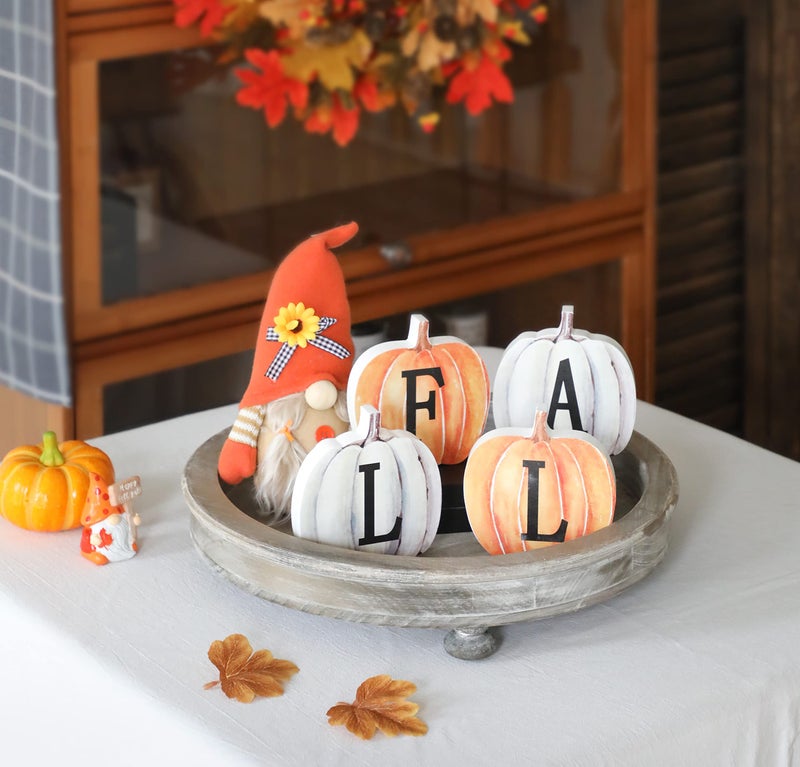 NEWLIGHTURE Fall Pumpkin Decor  4pcs Wood Sign Pumpkin Block Set Farmhouse Fall Table D?cor for Home Office Thanksgiving Tiered Tray Decor - Image 2