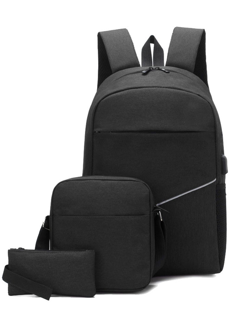 Generic - Smart 3-Piece Laptop School Travel Backpack Set Black - Image 1