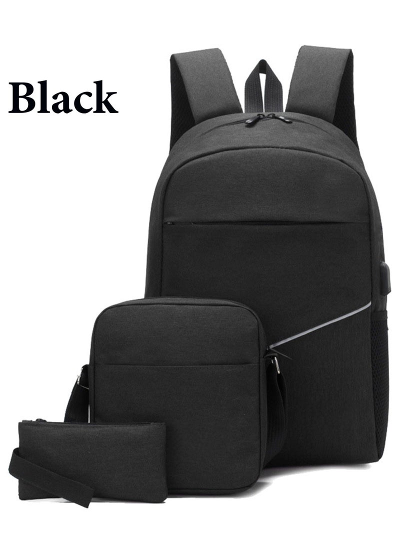 Generic - Smart 3-Piece Laptop School Travel Backpack Set Black - Image 1