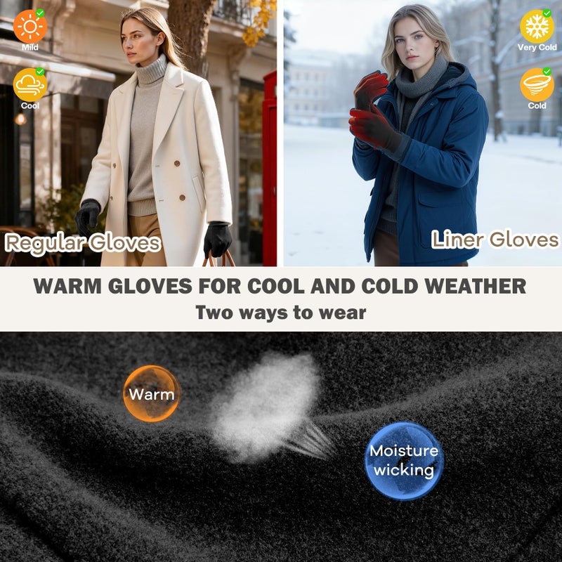 Sukeen Lightweight Running Gloves for Women Touchscreen Anti-Slip Liner Gloves Winter Warm Gloves for Cycling, Driving, Soccer - Image 3