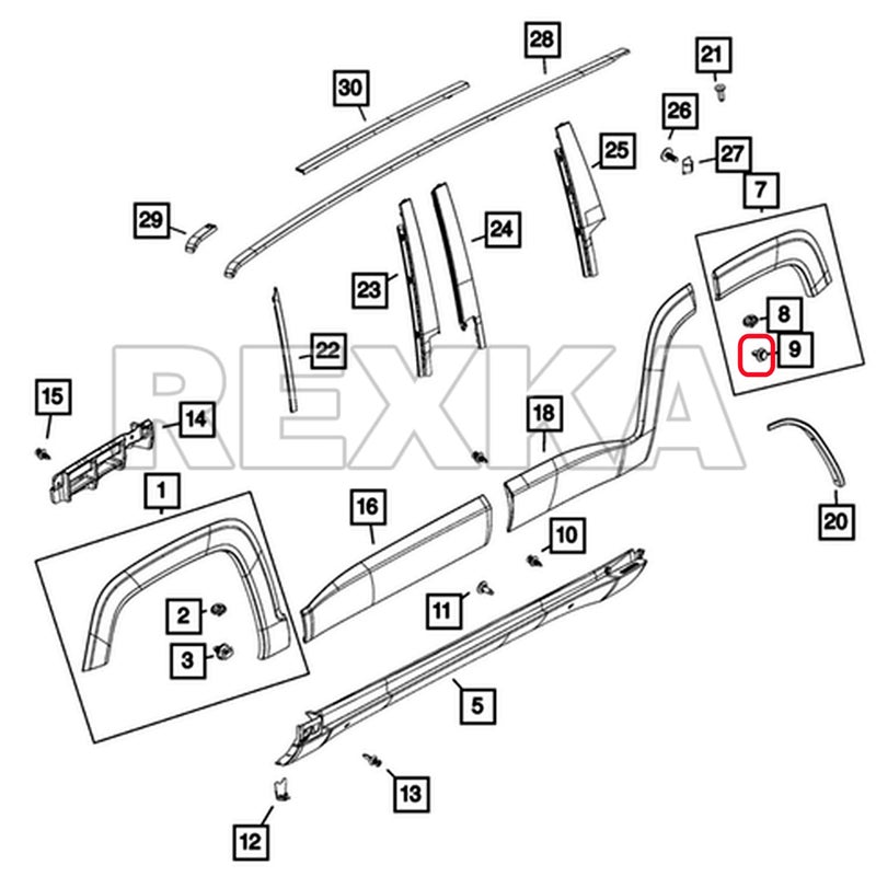 Rexka 30pcs Molding Wheel Arch Flare Trim Panel Retaining Clip 68102758AA Compatible with Jeep Renegade 2015-2017 Fiat 500 2012 2013 2019 - Image 5