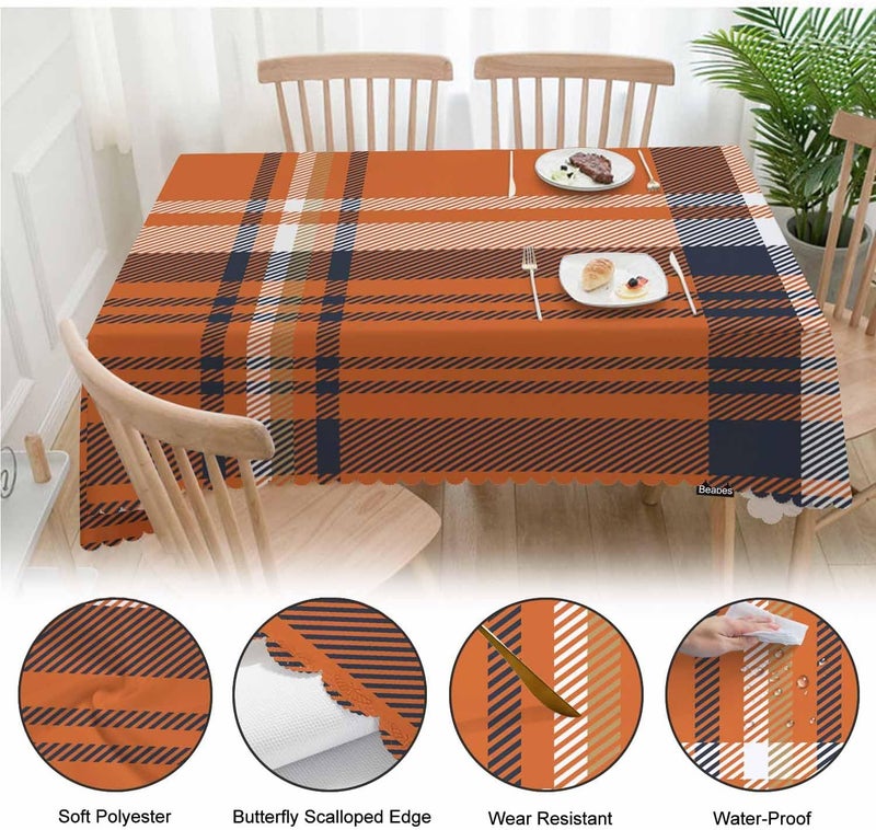 Beabes Tartan Plaid Table Cloths Retro Orange Plaid Decorative Tablecloth for Rectangle Tables 52X70 Heavy Duty Table Covers for Dinner Kitchen Patio Banquet 46 Seats - Image 4