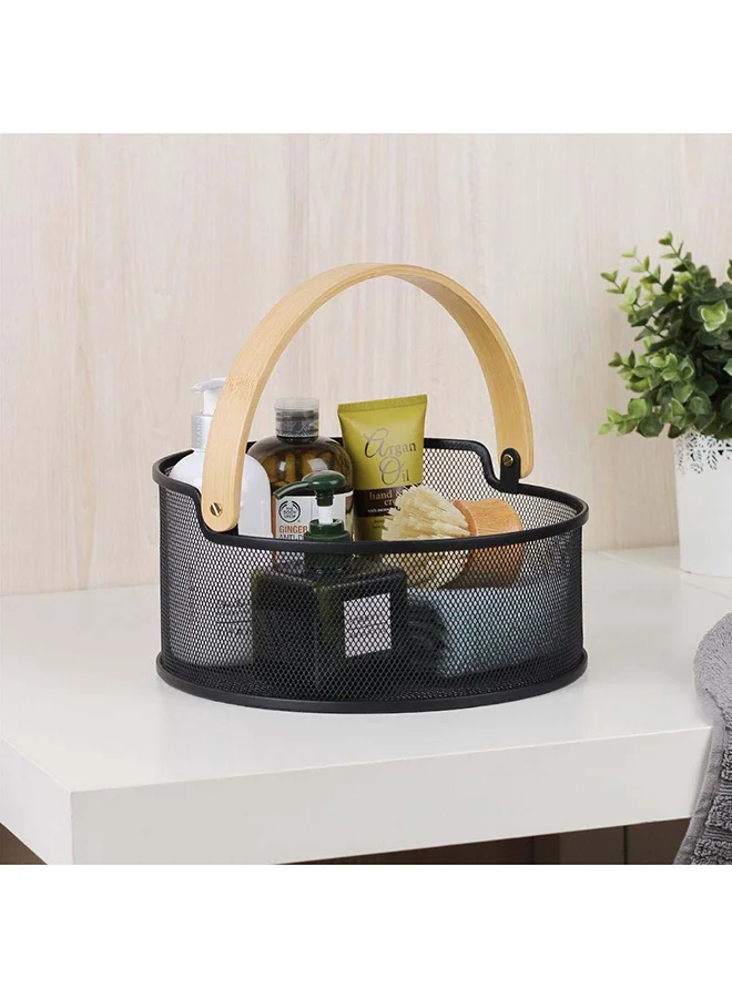 DANUBE HOME Atticus Storage Basket Black Metal Kitchen Organiser Round Multipurpose Mesh Storage For Kitchen & Dining Room L27Xw25.7Xh12.3Cm - Black