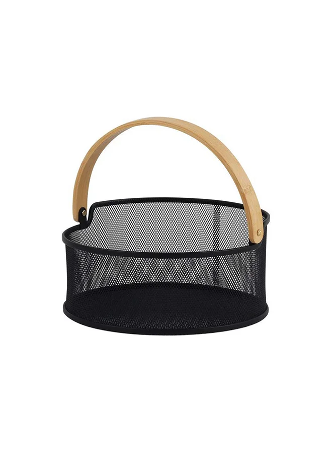 DANUBE HOME Atticus Storage Basket Black Metal Kitchen Organiser Round Multipurpose Mesh Storage For Kitchen & Dining Room L27Xw25.7Xh12.3Cm - Black