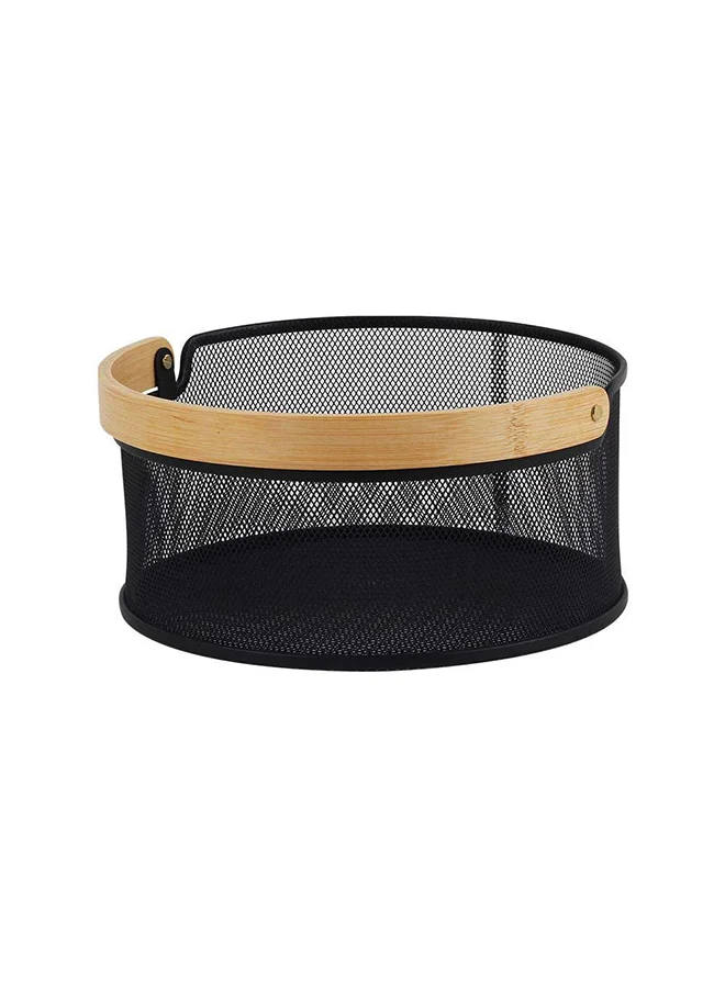 DANUBE HOME Atticus Storage Basket Black Metal Kitchen Organiser Round Multipurpose Mesh Storage For Kitchen & Dining Room L27Xw25.7Xh12.3Cm - Black