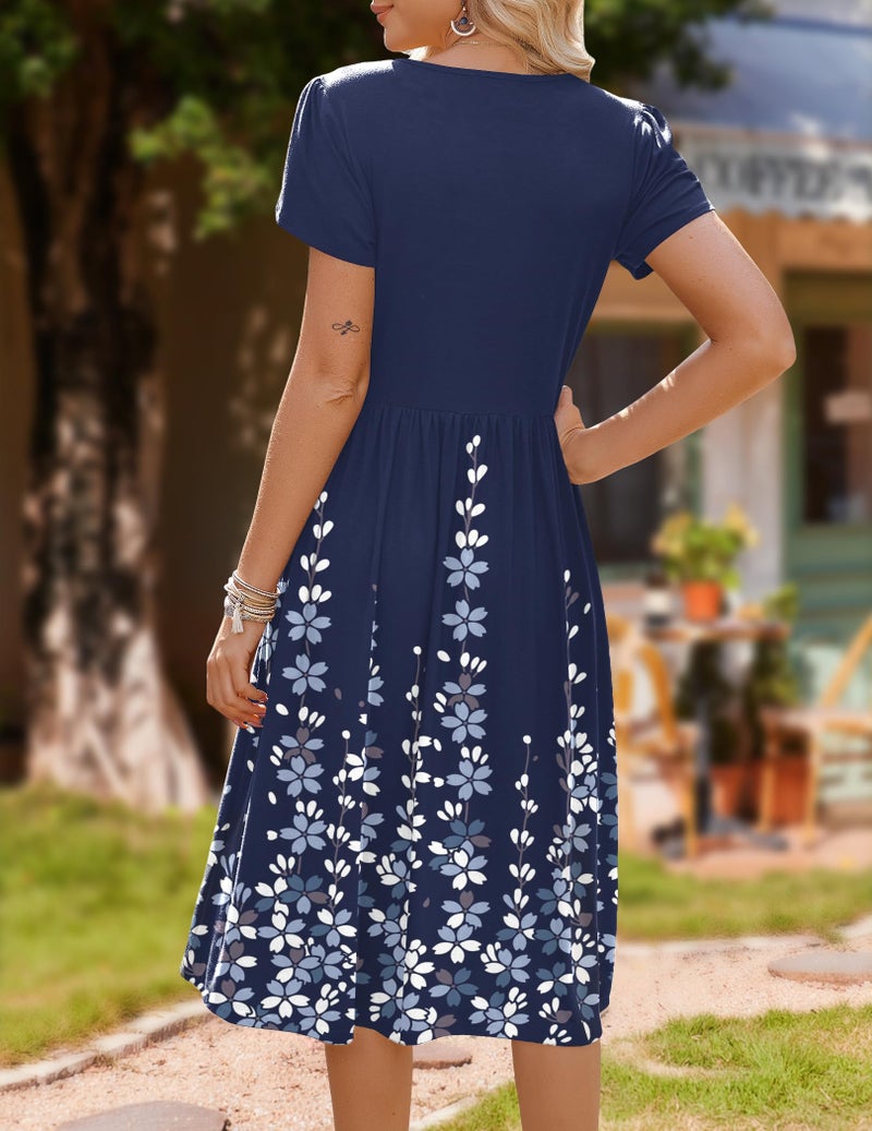 HOTOUCH Women's Casual Dress 2026 Aline Midi Flowy Swing Floral Summer Loose T-Shirt Dresses Crewneck Shift Sundress with Pockets Holiday Travel - Image 5